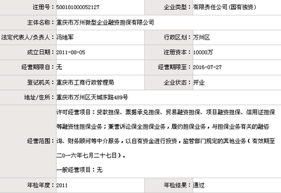 全国非融资性担保机构等级认定单位公示